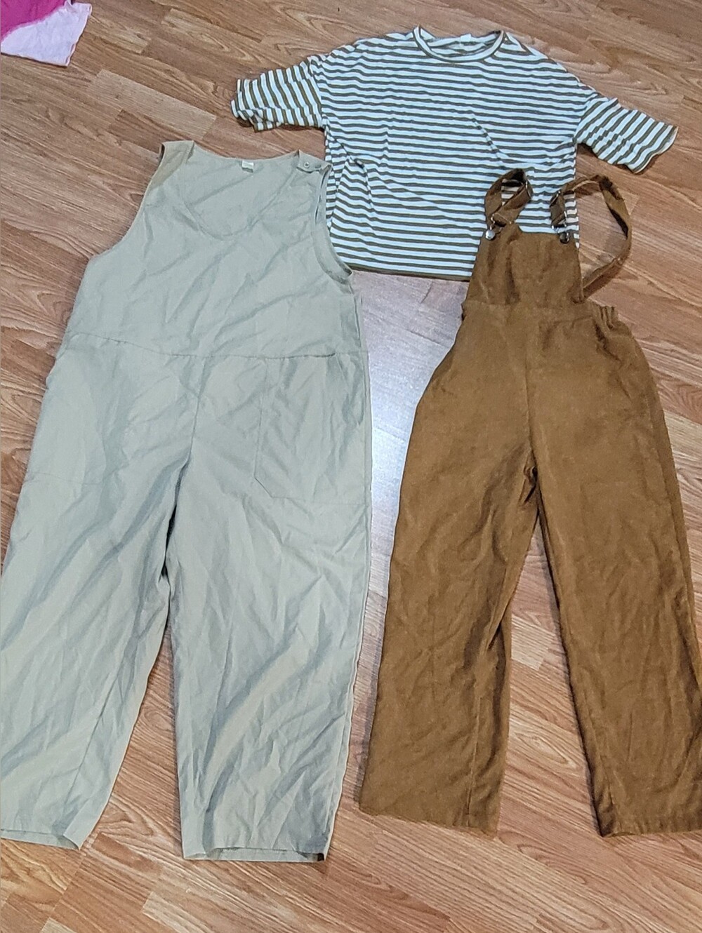 SHEIN Beige and Brown Wide-Leg Cotton Jumpsuits Set With S/S Tee Size 12Y